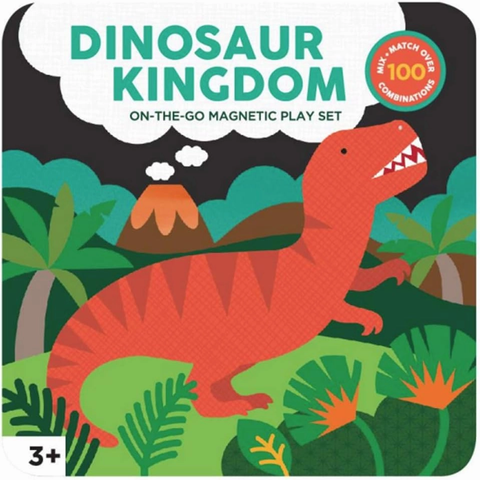 Petit Collage Dinosaur Mix & Match Magnetic Game Board - Ideal for Ages 3 , Includes 2 Scenes and 25  Magnet Pieces, Perfect Travel Activity