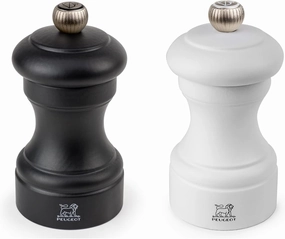 Peugeot Bistro Duo Manual Salt and Pepper Mill Set - Classic Adjustable Grinder, Beechwood, 4 inch, Black and White