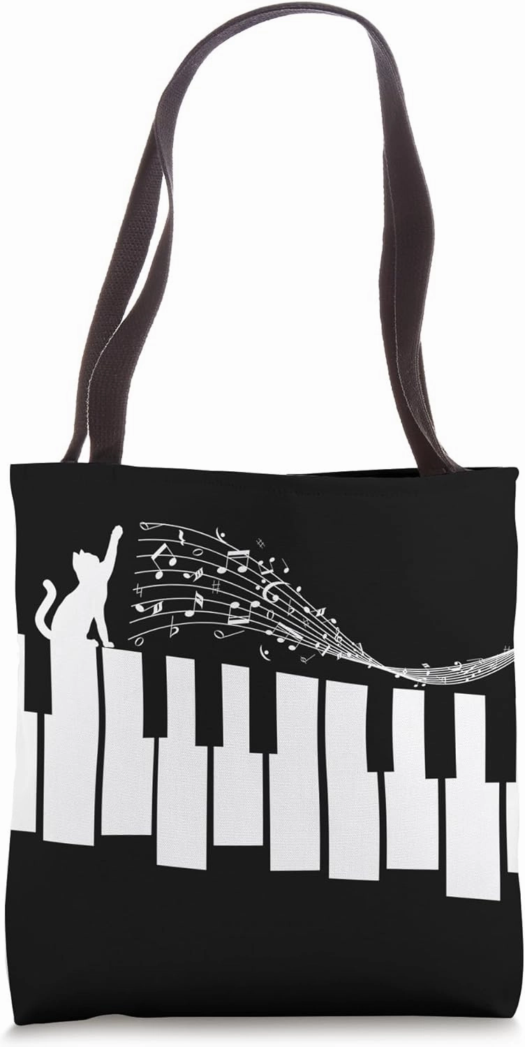 Pianist Music Notes Cat Keyboard Piano Player Piano Keys Tote Bag
