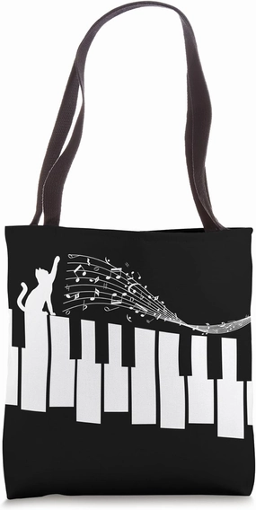 Pianist Music Notes Cat Keyboard Piano Player Piano Keys Tote Bag