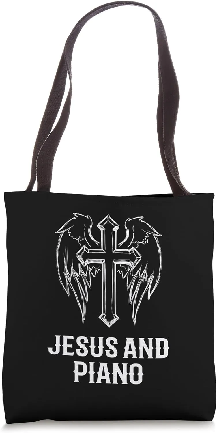 Pianists / Jesus and Piano / Christian Piano Design Tote Bag