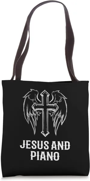 Pianists / Jesus and Piano / Christian Piano Design Tote Bag