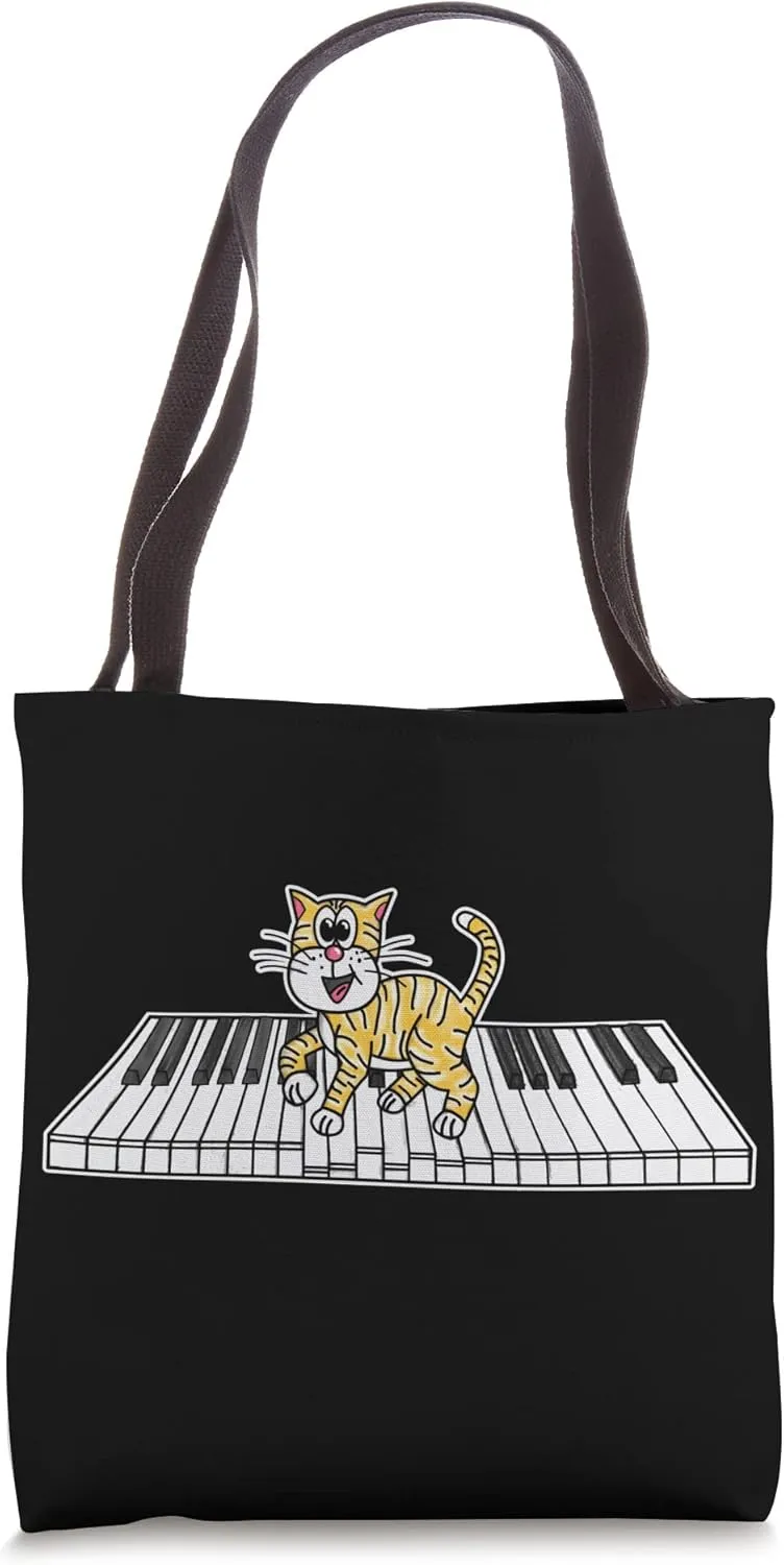 Piano Cat Kitten Pianist Keyboard Player Tote Bag