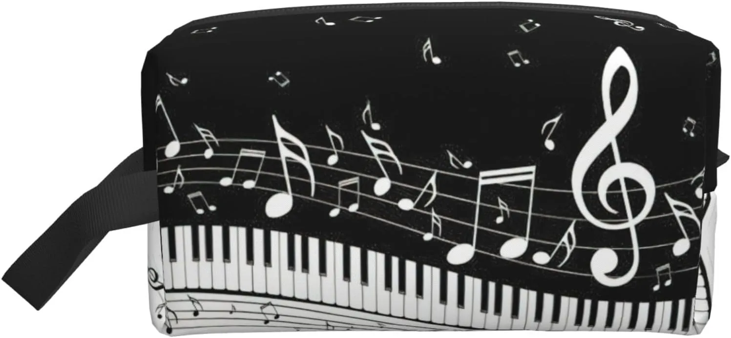 Piano Keys With Musical Notes Print Travel Toiletry Organizer Bag, Cosmetic & Storage Pouch For Travel And Daily Use