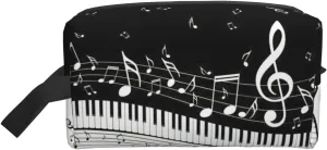 Piano Keys With Musical Notes Print Travel Toiletry Organizer Bag, Cosmetic & Storage Pouch For Travel And Daily Use