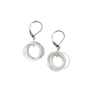 Piano Wire Loop Earrings, Silver & White