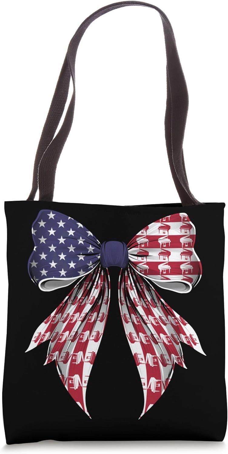 Piano Instrument Pianist 4th of July American Flag Patriotic Tote Bag