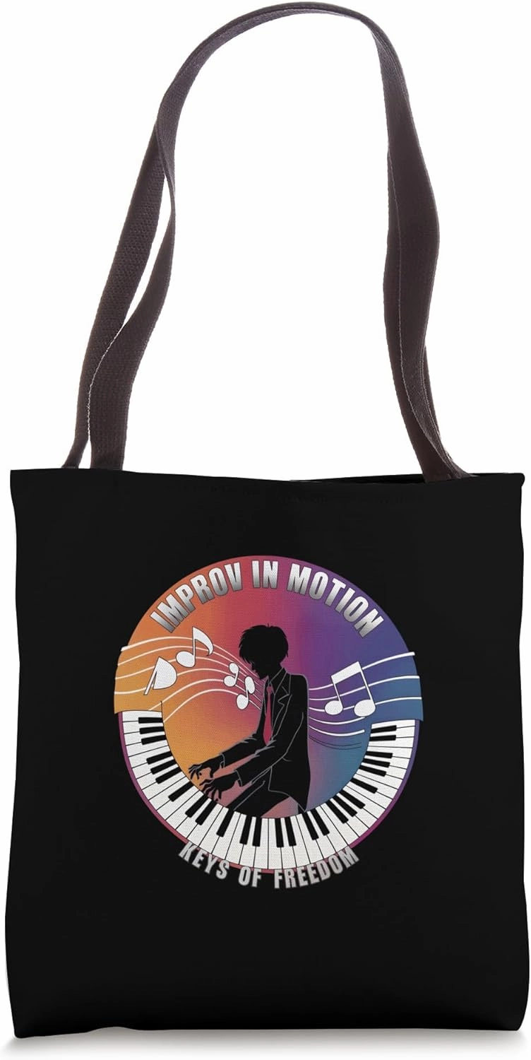 Piano Player IMPROV IN MOTION Blues Lovers Fans Pianist Tote Bag