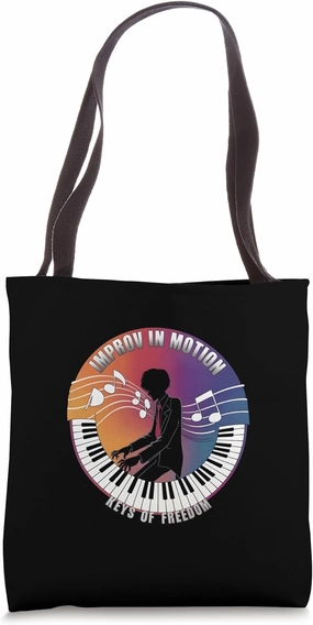 Piano Player IMPROV IN MOTION Blues Lovers Fans Pianist Tote Bag