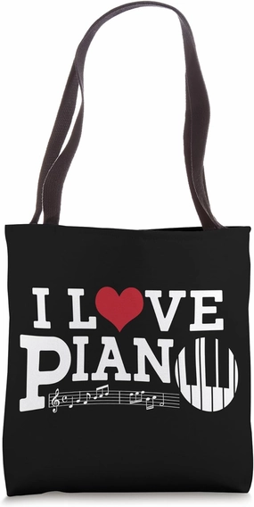 Piano Teacher Pianist Heart Keyboard Vintage I Love Piano I Tote Bag