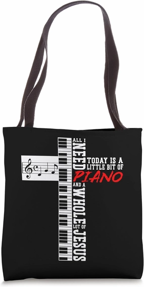 Piano Teacher Pianist Keyboard Cross Jesus Christian Vintage Tote Bag