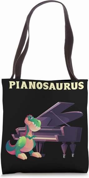 Pianosaurus Kid Piano Player Dino Tote Bag