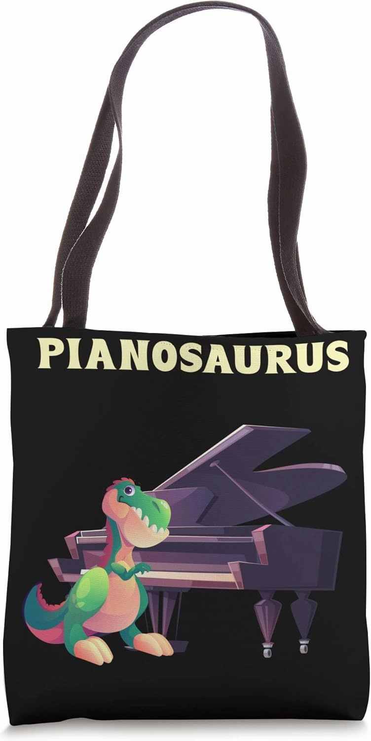 Pianosaurus Kid Piano Player Dino Tote Bag