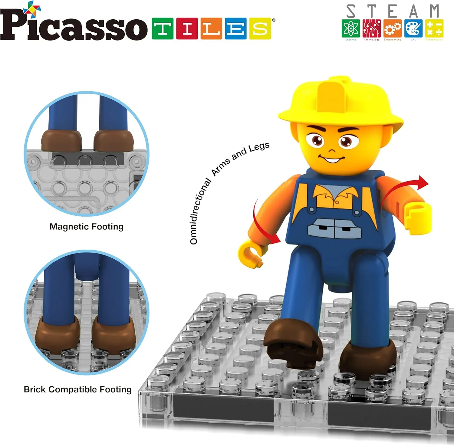 PicassoTiles Magnet Tiles Building Block 2-in-1 Excavator & Backhoe Brick Compatible Construction Playset with Car Base Magnetic Character Action Figure STEM Educational Learning Toy Kit Age 3  PTU04