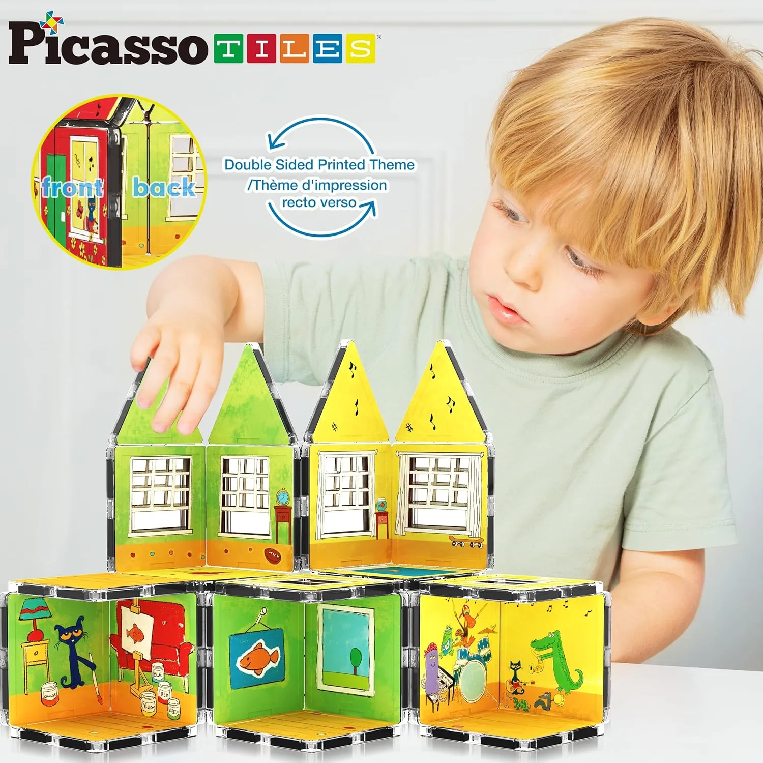 PicassoTiles Magnetic Cube Puzzle 7-in-1 Dinosaur Theme Pattern Magnet Mix Match Building Cubes Toy Set Kids Ages 3 & Up Preschool Children Promote Problem Solving Skills PMC10