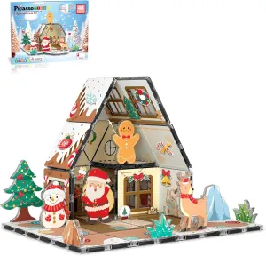 PicassoTiles Magnetic Tiles Gingerbread House Character Action Figure Santa Snowman Gingerbread Man Theme Construction Kit Magnet Building Blocks STEM Learning Gifts Toys PTQ09