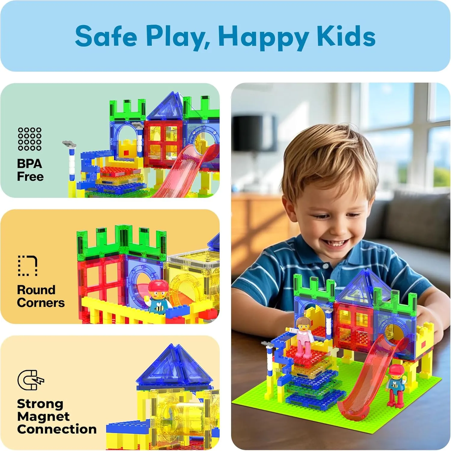 PicassoTiles Magnetic Tiles Slide & Swing Playground Building Block with 2 Character Action Figures Magnet Tile Construction Bricks Sensory Toys STEM Learning Educational Toy Kit Boy Girl Age 3  PTQ30