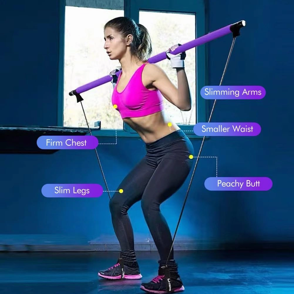 Pilates Bar Kit with Resistance Bands, at Home Workout Equipment Resistance Bands, Multifunctional Pilates Bar for Women & Men Gym Yoga Fitness Strength Training