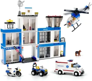 Police Station Toy Building Set,Bricks Kit with Van,Truck Toy,Helicopter,Prison,Police Station Jail,Police Chasing Criminals Game Block Toys.Compatible with Mainstream Blocks. (Police Station 606Pcs)