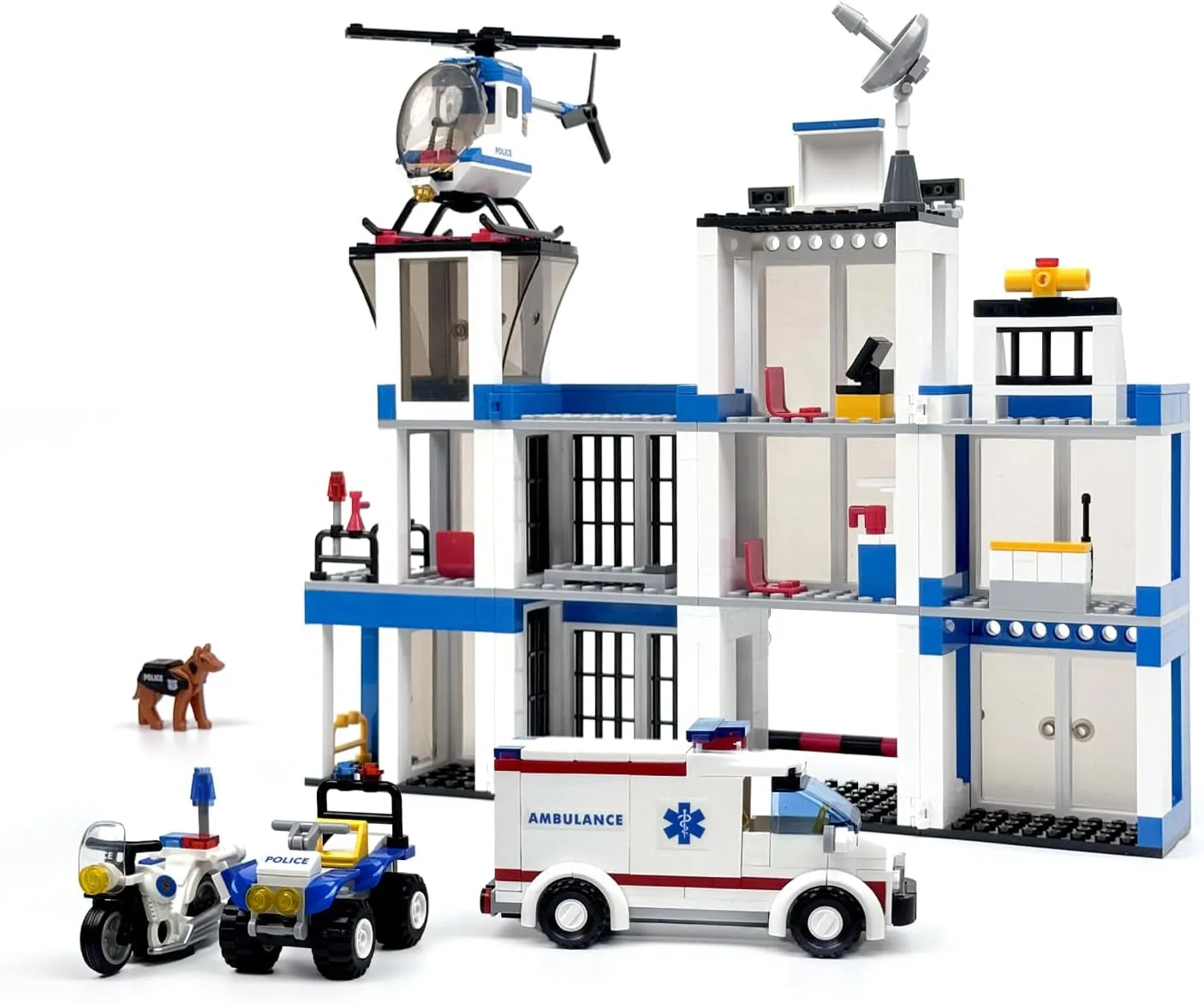 Police Station Toy Building Set,Bricks Kit with Van,Truck Toy,Helicopter,Prison,Police Station Jail,Police Chasing Criminals Game Block Toys.Compatible with Mainstream Blocks. (Police Station 606Pcs)