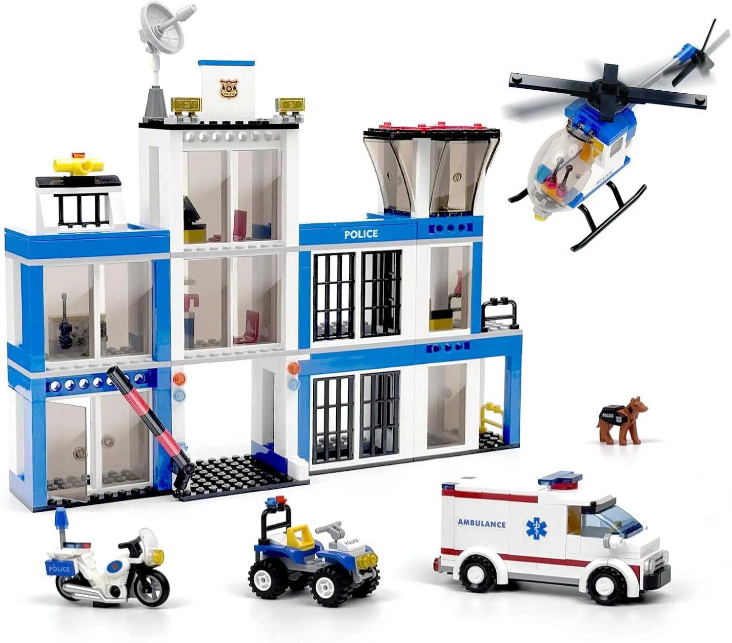 Police Station Toy Building Set,Bricks Kit with Van,Truck Toy,Helicopter,Prison,Police Station Jail,Police Chasing Criminals Game Block Toys.Compatible with Mainstream Blocks. (Police Station 606Pcs)