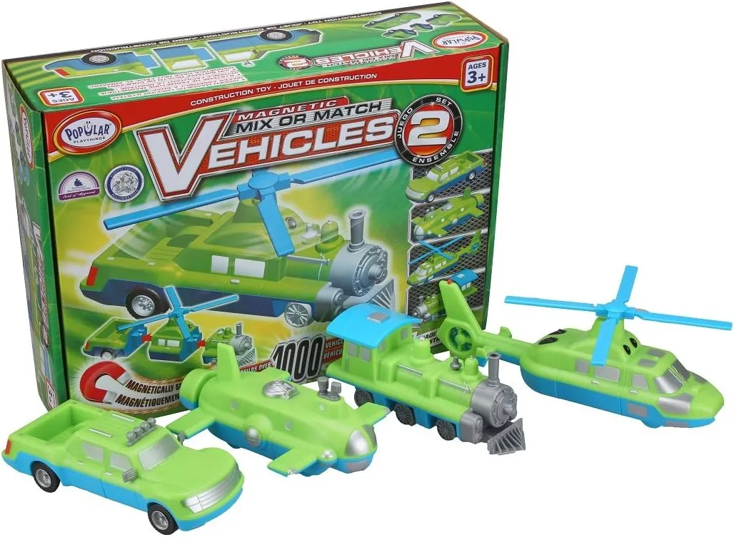 POPULAR PLAYTHINGS Magnetic Mix or Match Vehicles 2 Toy Play Set, 12 Pieces