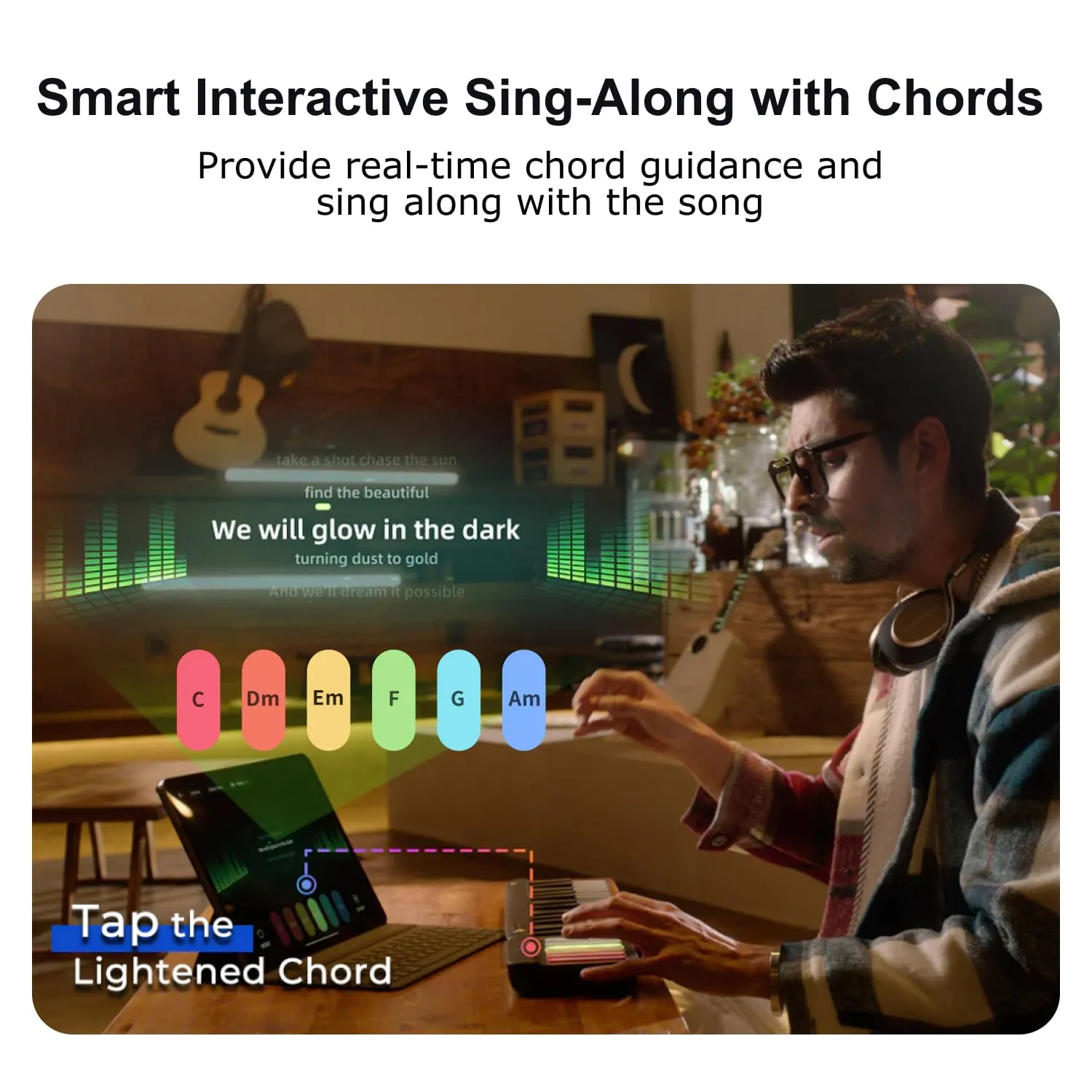 PopuPiano Smart Piano Keyboard with Speaker, Rainbow Lighting Keys, Beginner Lessons, 256 Tones, 100  Chords, MIDI Controller, Sustain Pedal Jack, and Electric Keyboard Piano Audio Input
