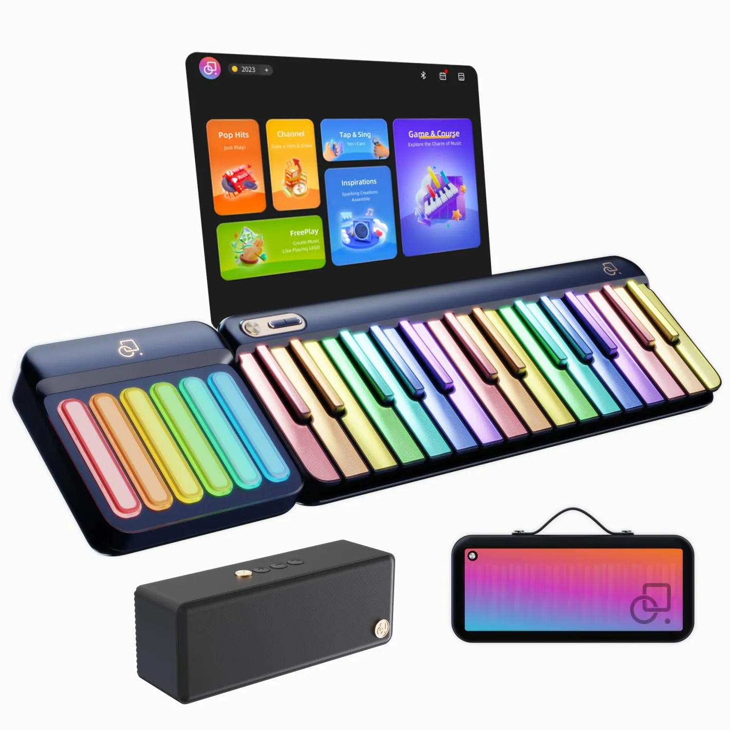 PopuPiano Smart Piano Keyboard with Speaker, Rainbow Lighting Keys, Beginner Lessons, 256 Tones, 100  Chords, MIDI Controller, Sustain Pedal Jack, and Electric Keyboard Piano Audio Input