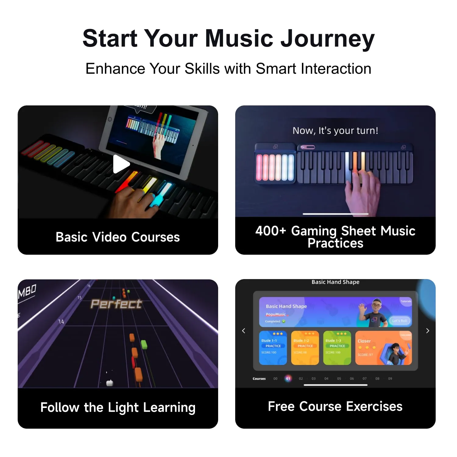 PopuPiano Smart Piano Keyboard with Speaker, Rainbow Lighting Keys, Beginner Lessons, 256 Tones, 100  Chords, MIDI Controller, Sustain Pedal Jack, and Electric Keyboard Piano Audio Input