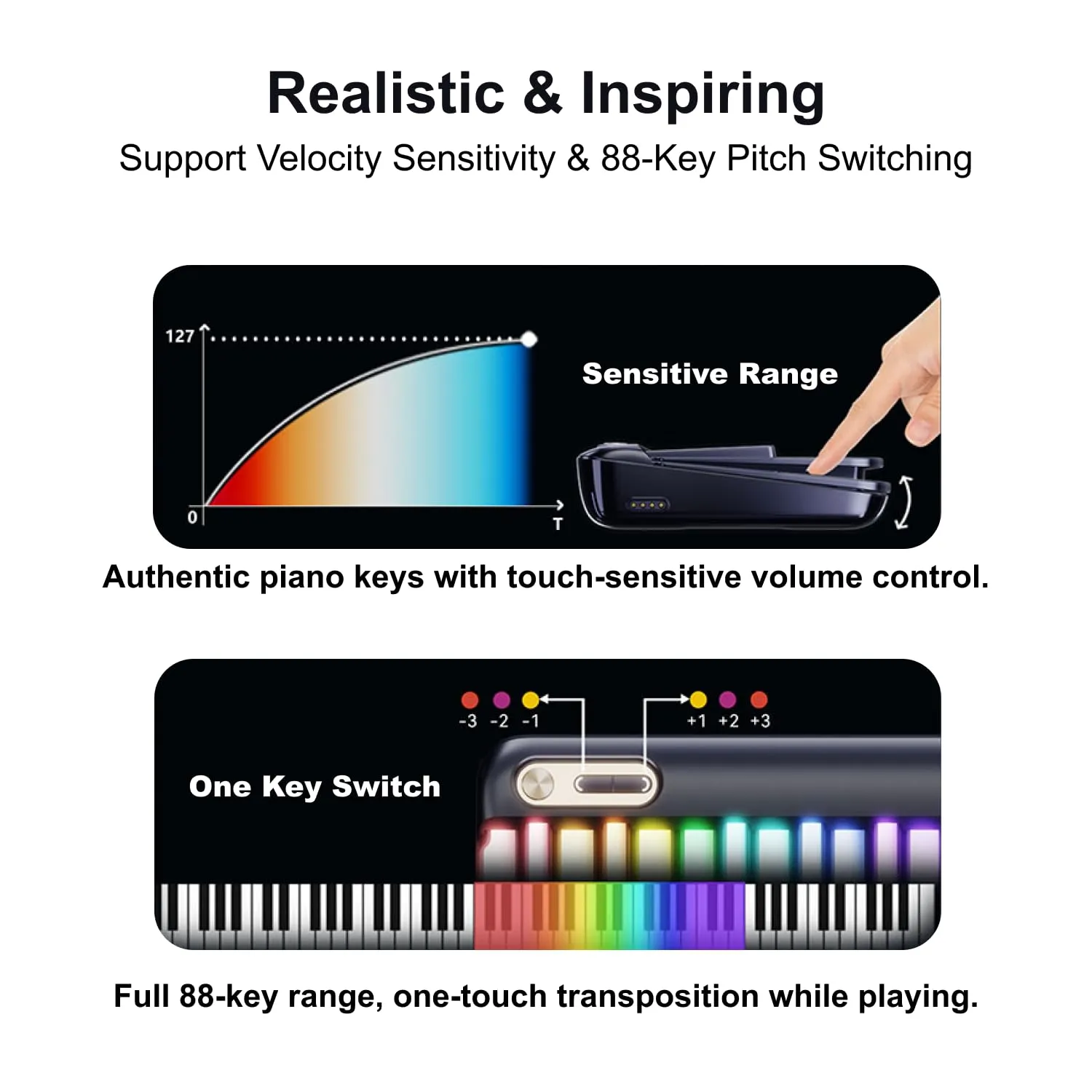 PopuPiano Smart Piano Keyboard with Speaker, Rainbow Lighting Keys, Beginner Lessons, 256 Tones, 100  Chords, MIDI Controller, Sustain Pedal Jack, and Electric Keyboard Piano Audio Input