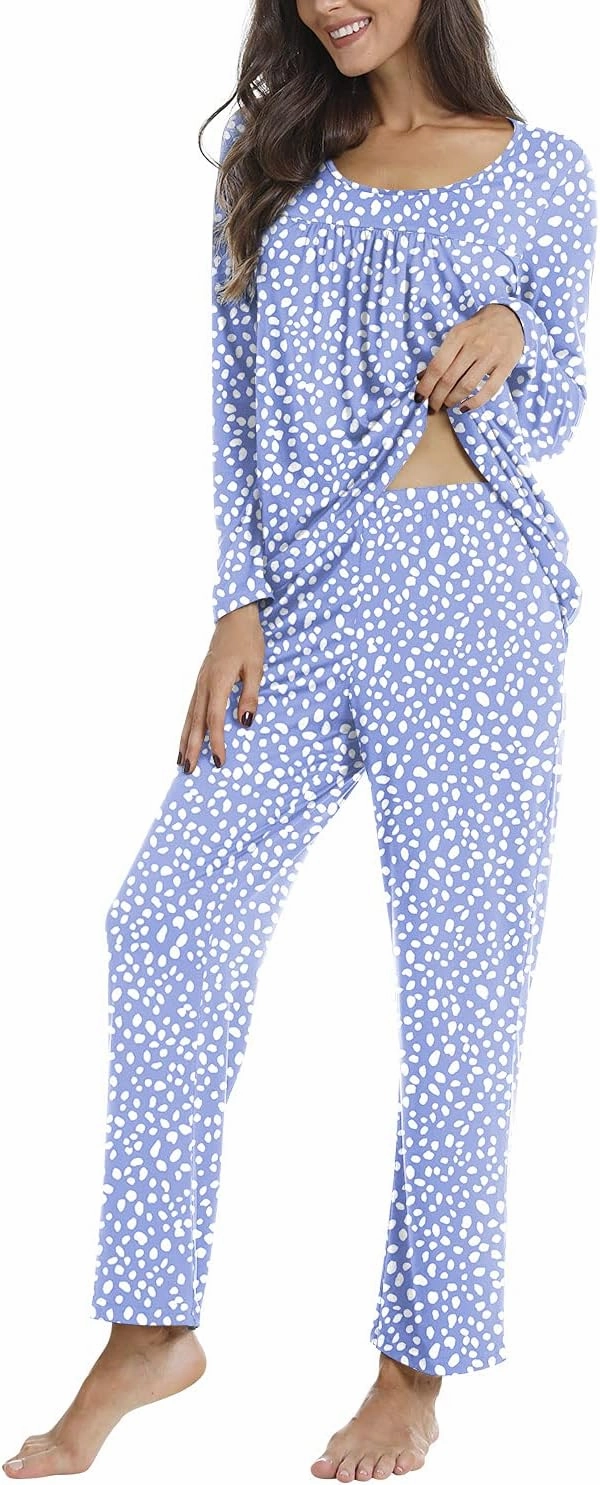 POPYOUNG Women's pyjamas set, Fall Winter lounge sets for women 2 piece Sleepwear Long Sleeve With Pockets Ladies Pjs Set