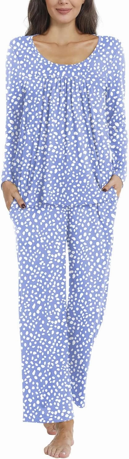 POPYOUNG Women's pyjamas set, Fall Winter lounge sets for women 2 piece Sleepwear Long Sleeve With Pockets Ladies Pjs Set