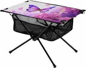 Portable Camping Table Beautiful Flower Field and Flying Butterflies Outdoor Foldable Camp Tables for Outside, Camping, Hiking, Tailgating