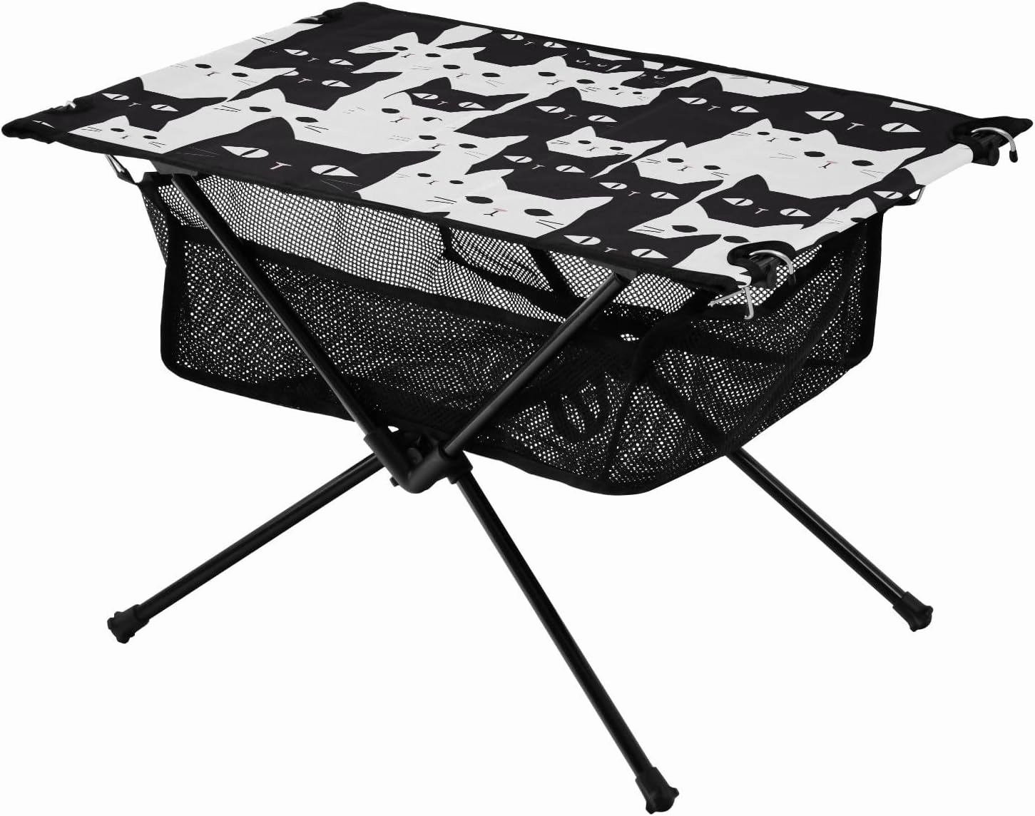 Portable Camping Table Black Cat White Outdoor Foldable Camp Tables for Outside, Camping, Hiking, Tailgating