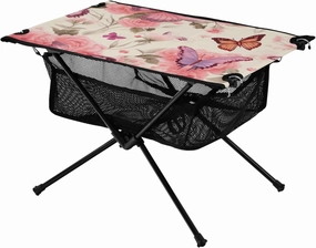 Portable Camping Table Butterfly and Pink Foral Outdoor Foldable Camp Tables for Outside, Camping, Hiking, Tailgating