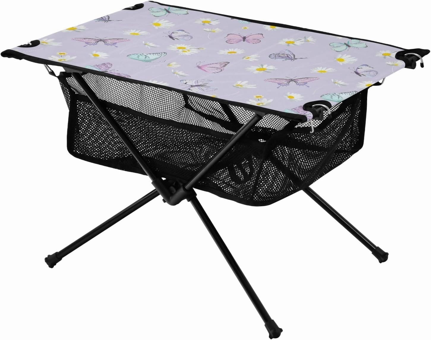 Portable Camping Table Butterfly White Daisy Purple Outdoor Foldable Camp Tables for Outside, Camping, Hiking, Tailgating