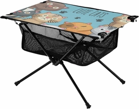 Portable Camping Table Cartoon Cat Cute Pattern Outdoor Foldable Camp Tables for Outside, Camping, Hiking, Tailgating