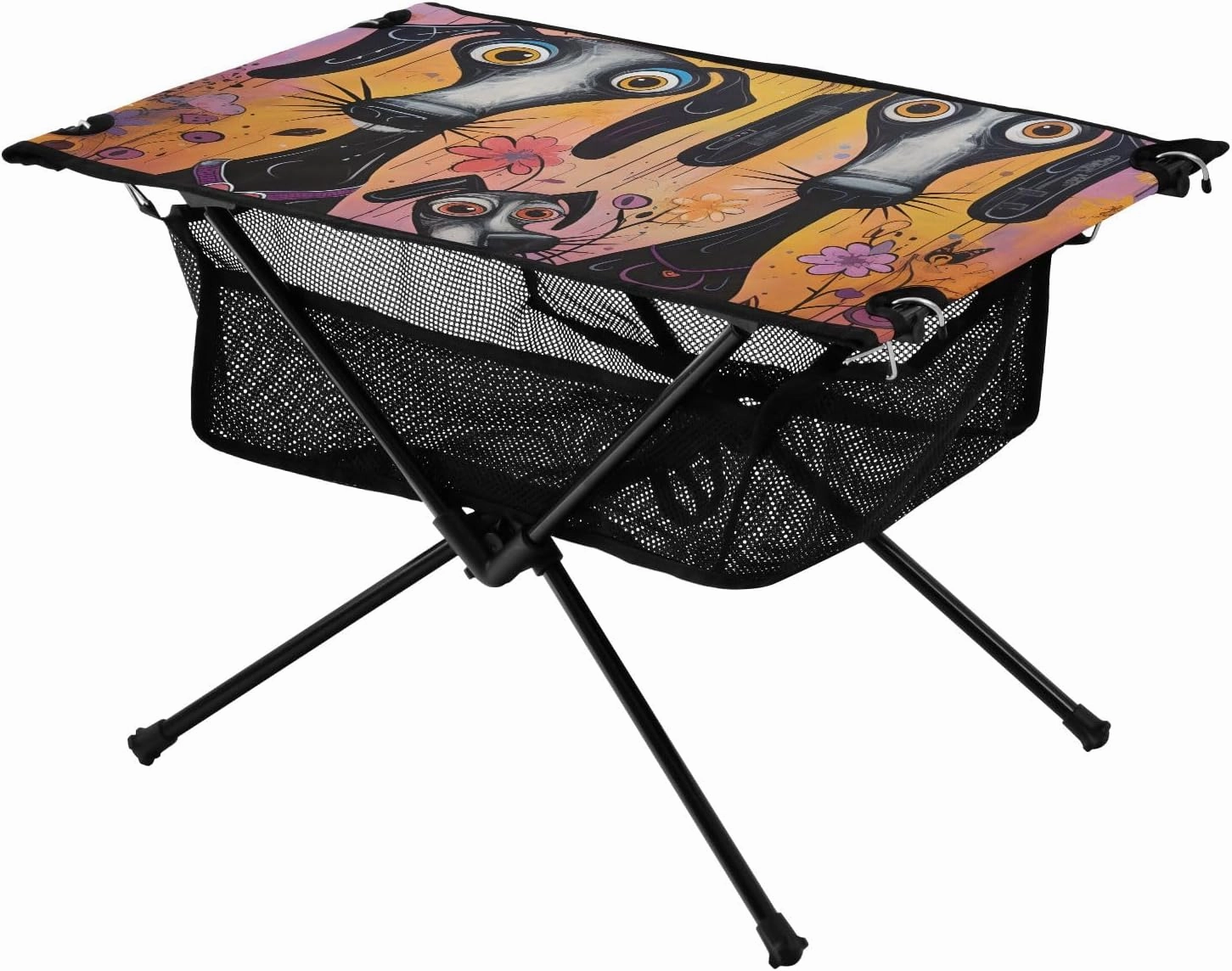Portable Camping Table Cartoon Dogs Family and Flowers Outdoor Foldable Camp Tables for Outside, Camping, Hiking, Tailgating