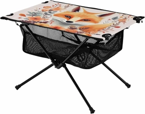 Portable Camping Table Cartoon Fox and Floral Outdoor Foldable Camp Tables for Outside, Camping, Hiking, Tailgating