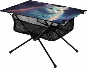 Portable Camping Table Cat Purple and Starry Sky Outdoor Foldable Camp Tables for Outside, Camping, Hiking, Tailgating