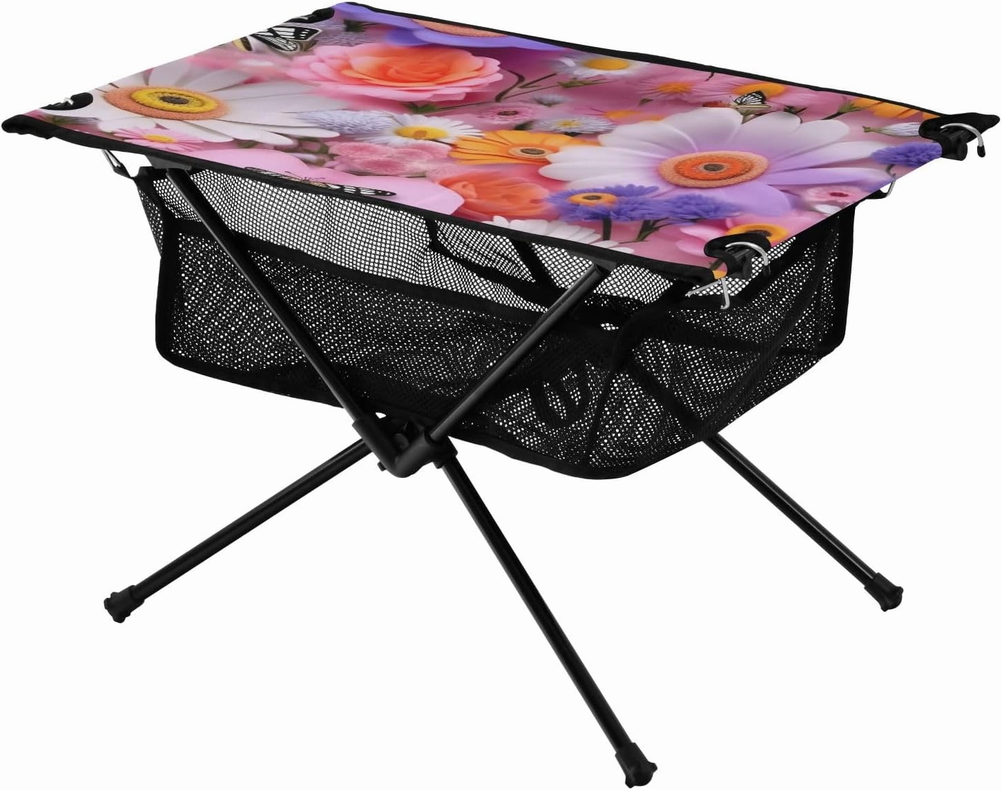 Portable Camping Table Colorful Daisies and Butterflies Outdoor Foldable Camp Tables for Outside, Camping, Hiking, Tailgating