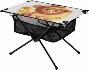 Portable Camping Table Cute Lion with Straw Hat and Flower Outdoor Foldable Camp Tables for Outside, Camping, Hiking, Tailgating