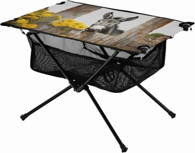 Portable Camping Table Donkey with Yellow Flowers Outdoor Foldable Camp Tables for Outside, Camping, Hiking, Tailgating