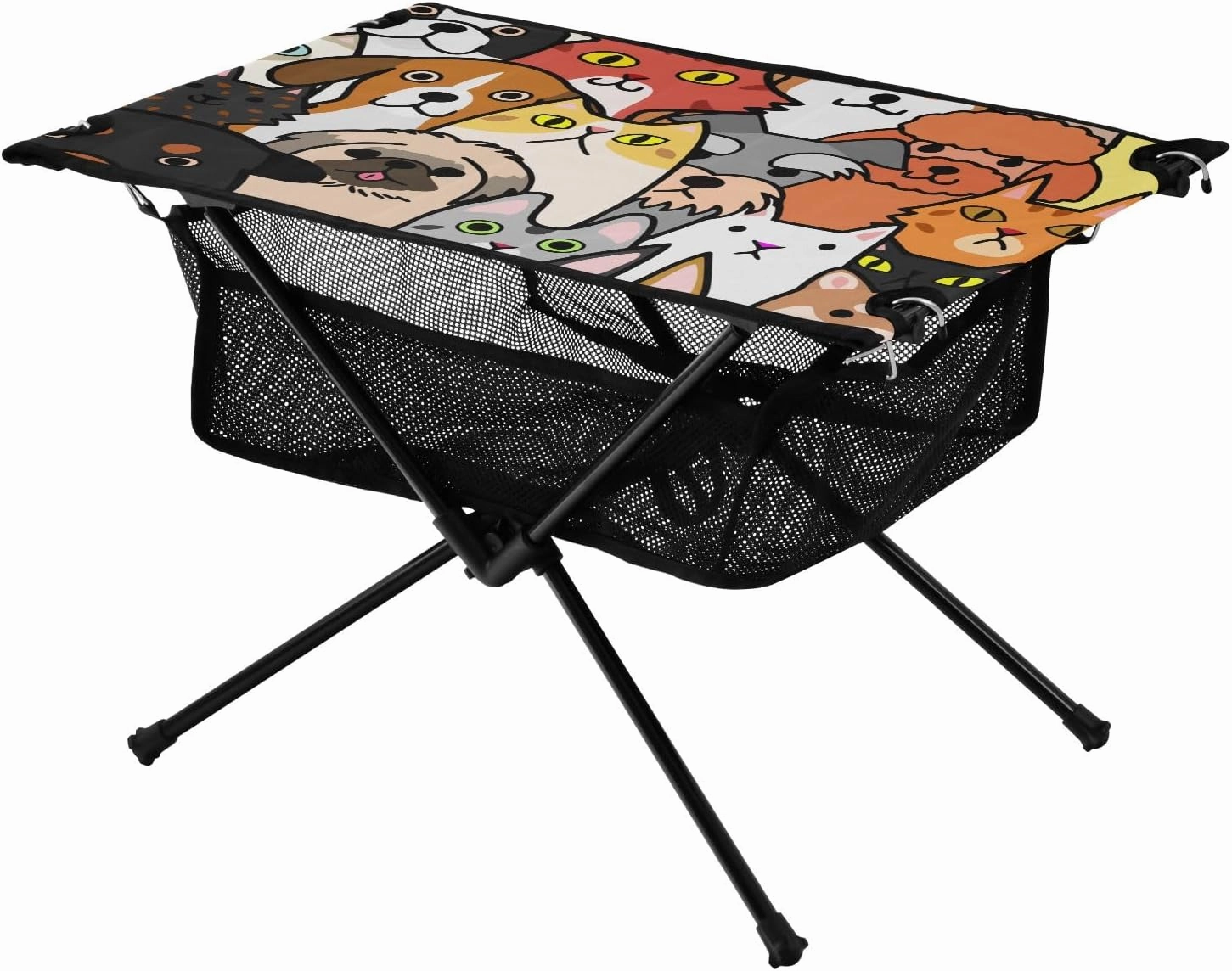 Portable Camping Table Doodle Dogs Cats Colorful Outdoor Foldable Camp Tables for Outside, Camping, Hiking, Tailgating