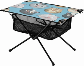 Portable Camping Table Funny Cat on Blue Outdoor Foldable Camp Tables for Outside, Camping, Hiking, Tailgating