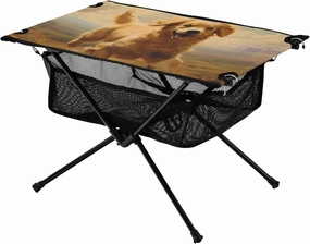 Portable Camping Table Happy Dog on The Path with Flowers Outdoor Foldable Camp Tables for Outside, Camping, Hiking, Tailgating