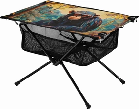 Portable Camping Table Monkey with Flowers in The Forest Outdoor Foldable Camp Tables for Outside, Camping, Hiking, Tailgating