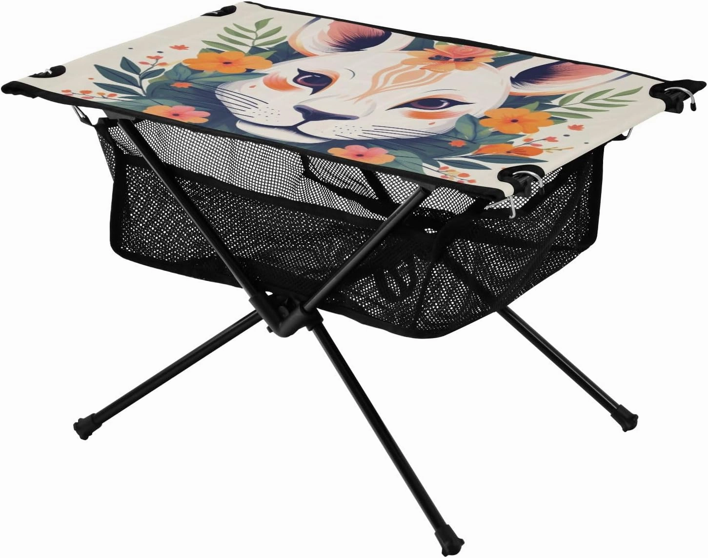 Portable Camping Table Rat with Flowers Pattern Outdoor Foldable Camp Tables for Outside, Camping, Hiking, Tailgating