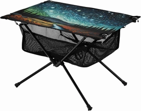 Portable Camping Table Starry Night River Houses Full Moon Fluidity Stars Painting Outdoor Foldable Camp Tables for Outside, Camping, Hiking, Tailgating