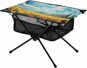 Portable Camping Table Starry Sky and Yellow Flowers Outdoor Foldable Camp Tables for Outside, Camping, Hiking, Tailgating